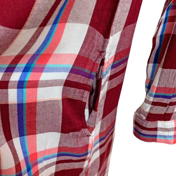 So Maroon Plaid Rayon Roll Tab Sleeve‎ Shirt Dress - Picture 8 of 10